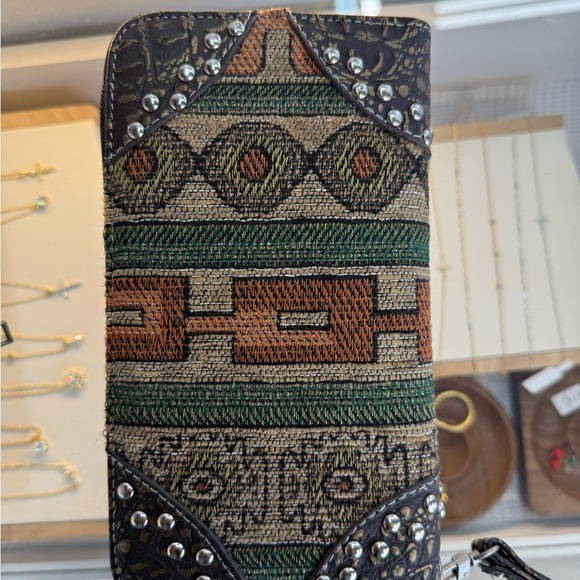 Bohemian Patterned Wallet with Stud Accents - Picture 1 of 8